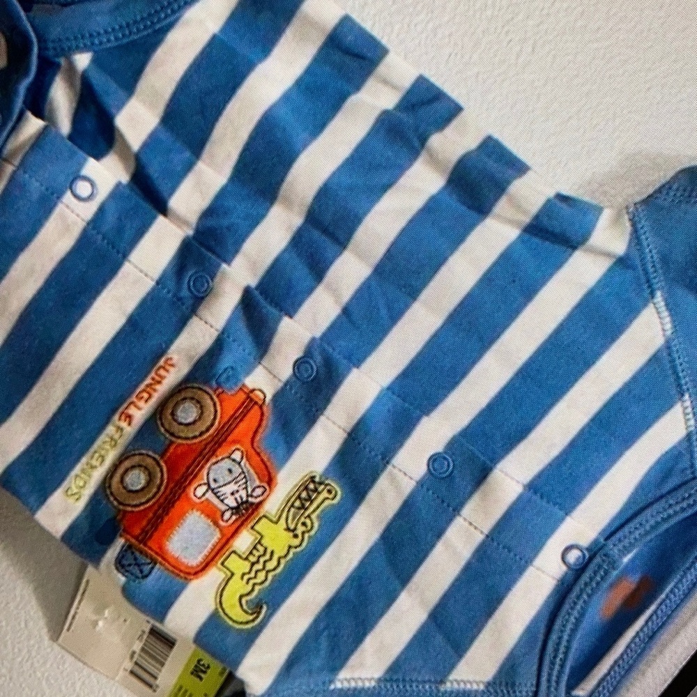 Striped button front sleeve one piece